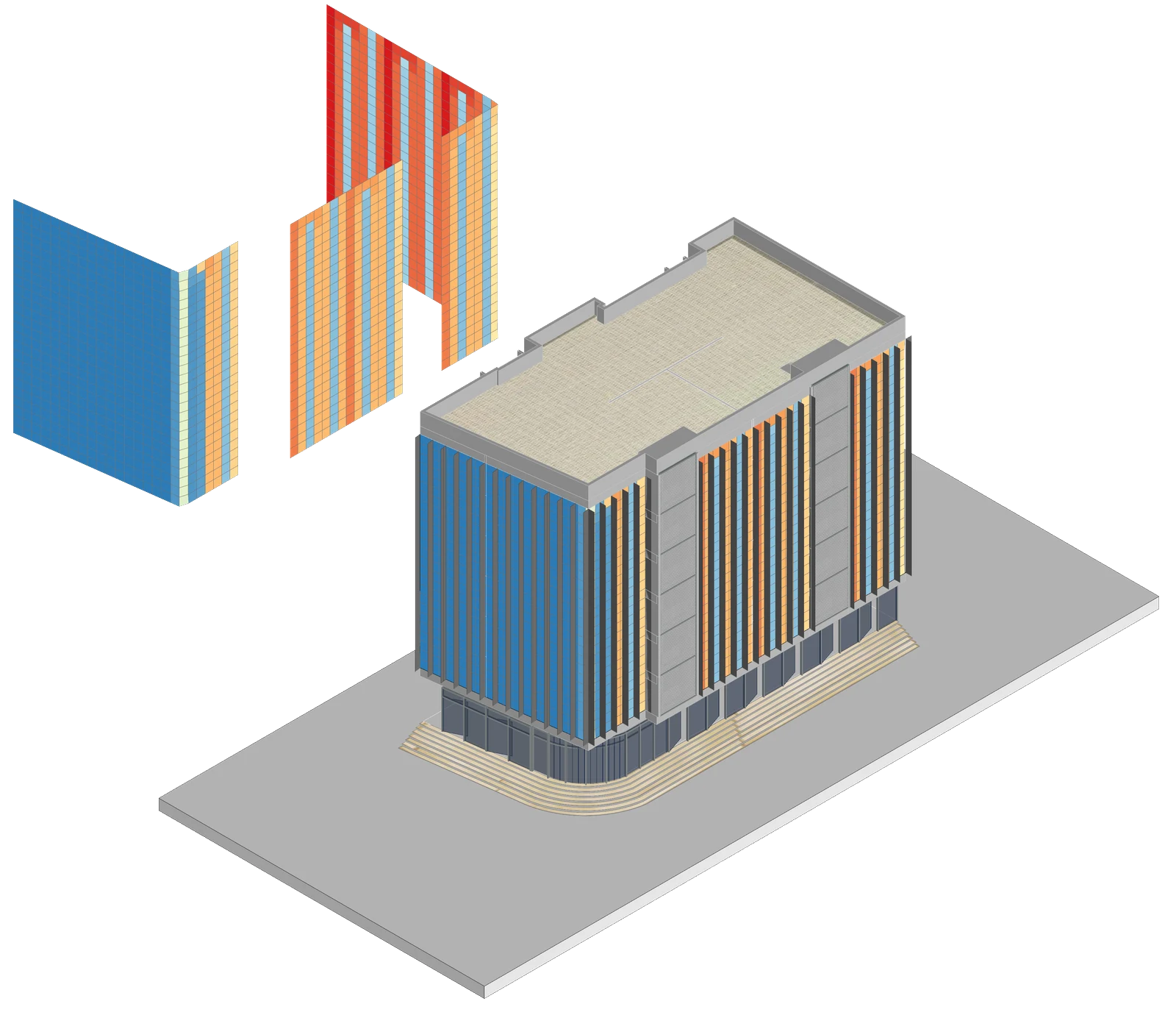Recorded Rhino facade parameter state with adjustable fin length, spacing and angle